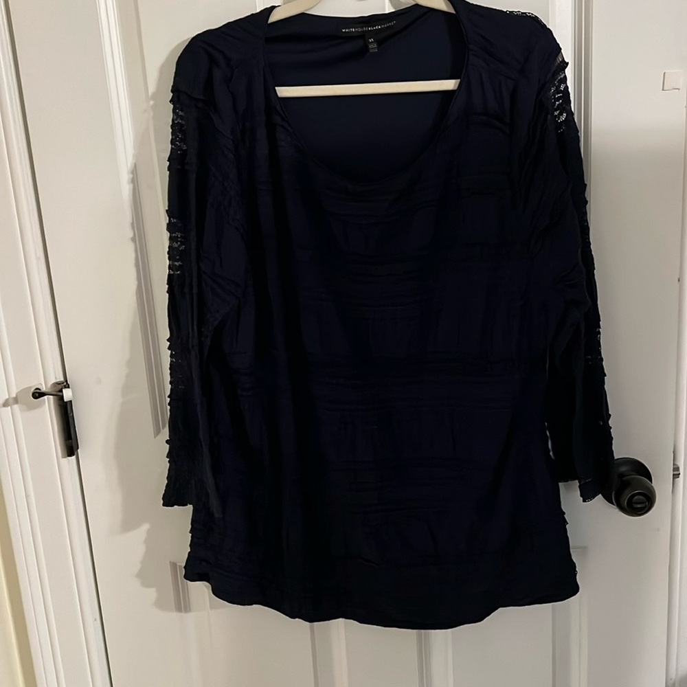 White House Black Market Dark Navy Textured Long Sleeve Tee
